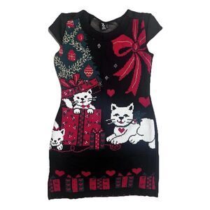 URBAN RENEWAL Vintage CHRISTMAS CATS Mesh Back Knit SWEATER Dress Womens Large L